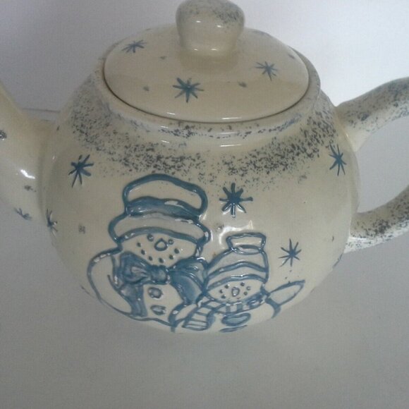 Snowman Winter Tea pot snowfalkes white - Picture 5 of 5